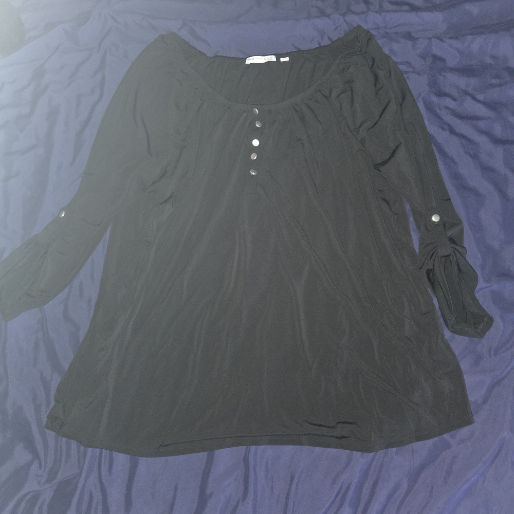 Notations Black Blouse with Button Detail